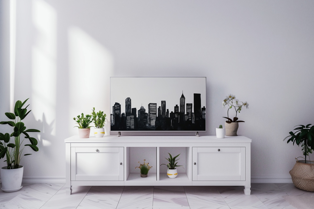 Urban Silhouette Dynamics Black and White Frame TV Art