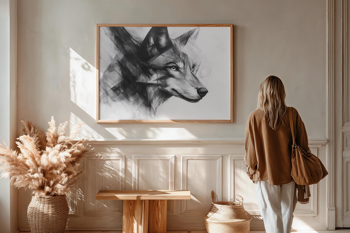 Angular Animal Symmetry Black and White Printable Wall Art