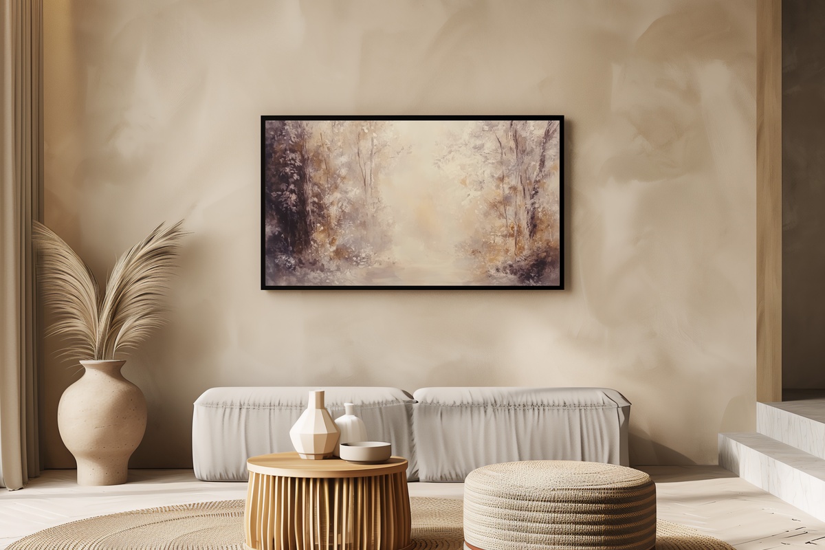Autumn Forest Symphony fall Frame TV Art with abstract autumn forest in warm amber hues