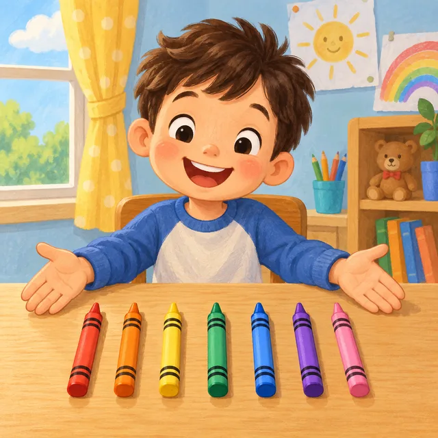 Scene: I have seven crayons.