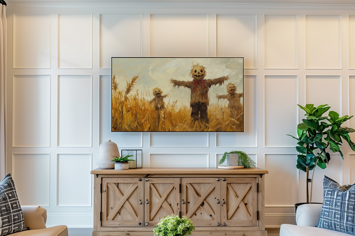 Cornfield Scarecrow Guardians Halloween Frame TV Art