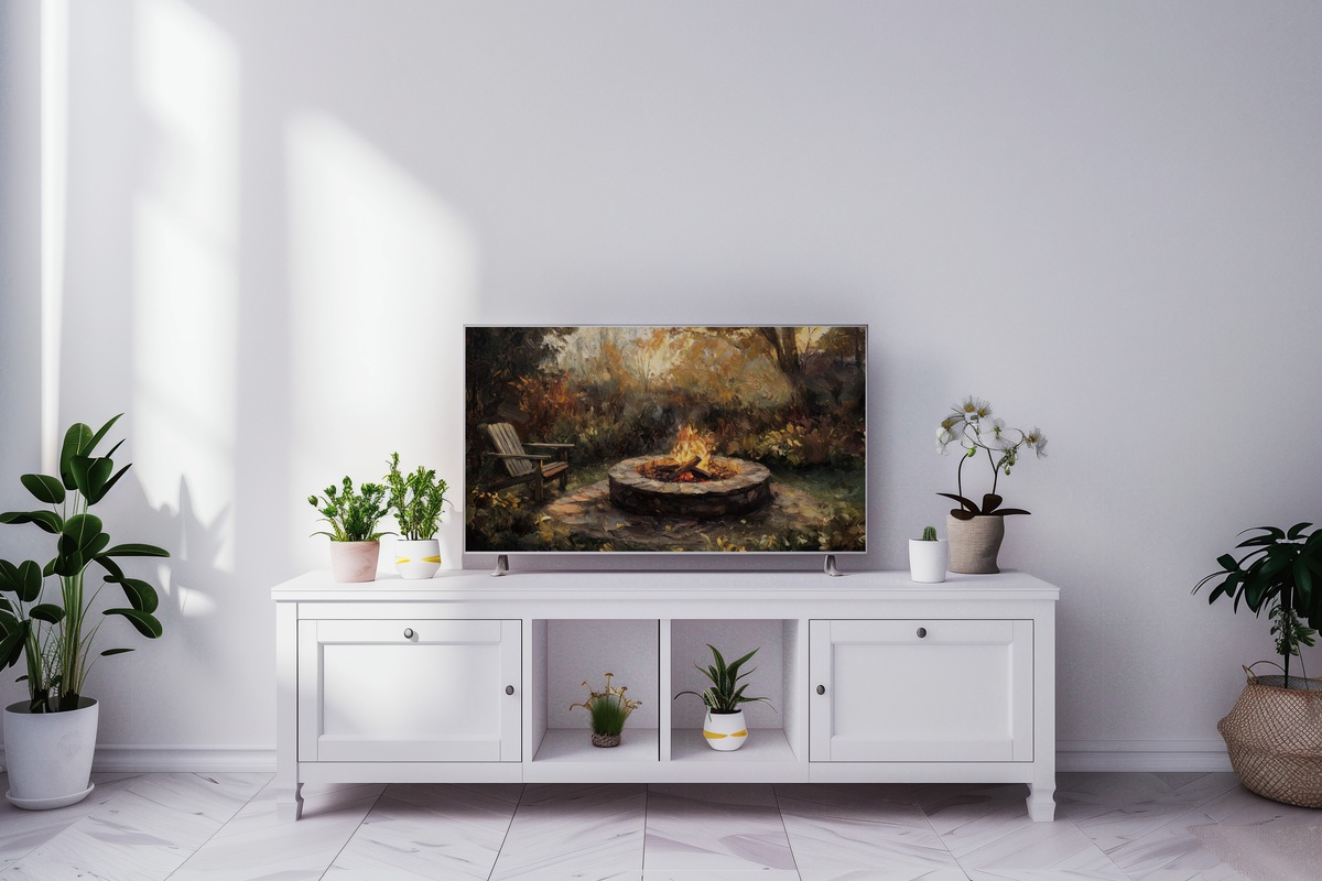 Cozy Fire Pit Gathering Fall Frame TV Art