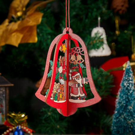 Colgante navideño 3D campana, 20cm, madera