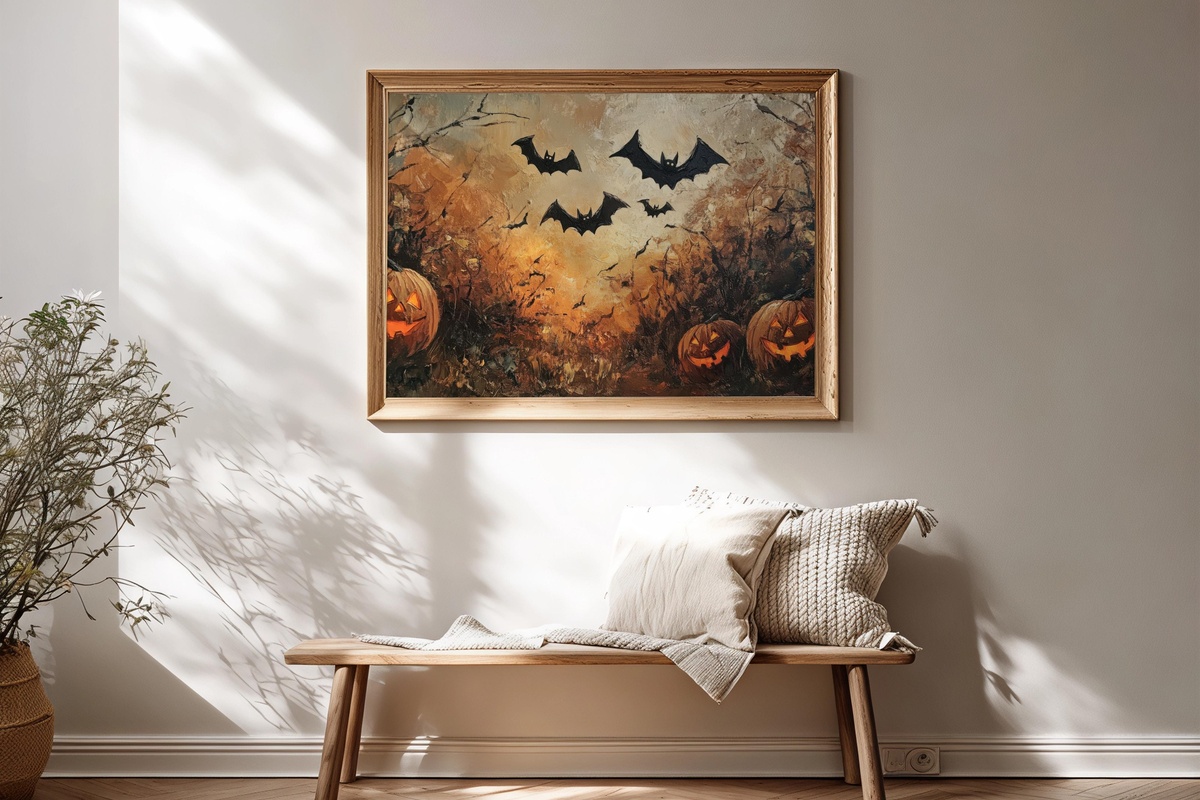 Jack-O-Lanterns and Bat Serenade Halloween Printable Wall Art