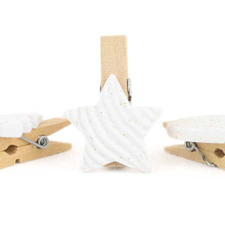 Set de 6 ganchos navideños blanco, 3.5cm, madera/cerámica