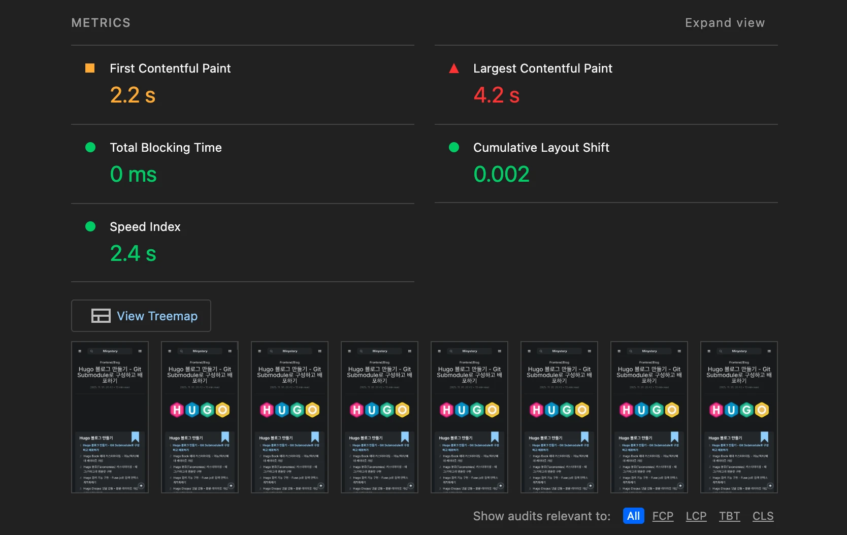 Lighthouse METRICS - CLS 0.002