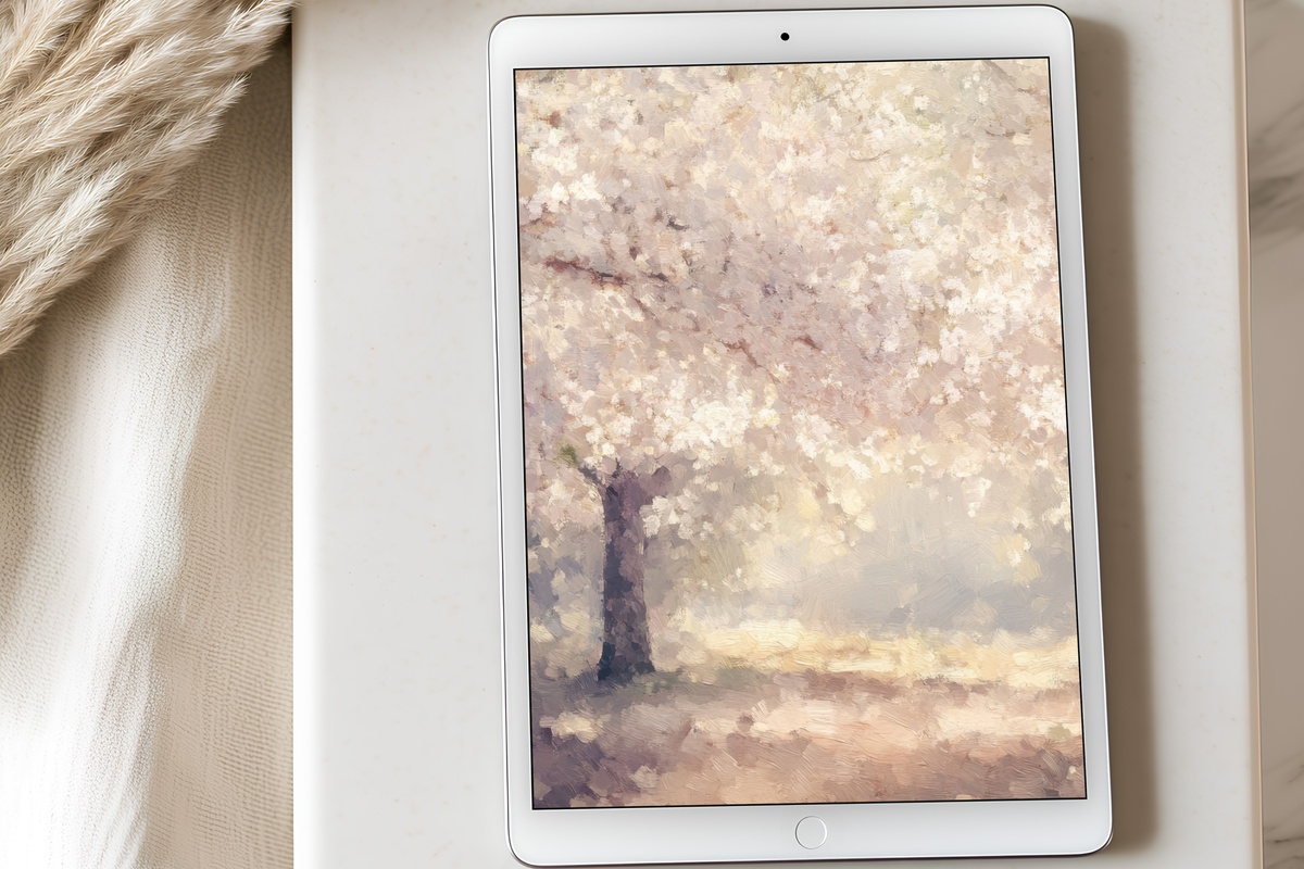 Cherry Blossoms Gentle Glow iPad Wallpaper - creamy white summer aesthetic
