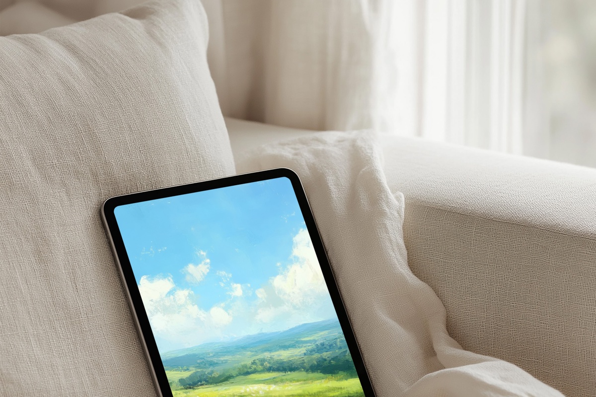 Valley Harmonized in Blue iPad Wallpaper - soothing green and blue valley landscape