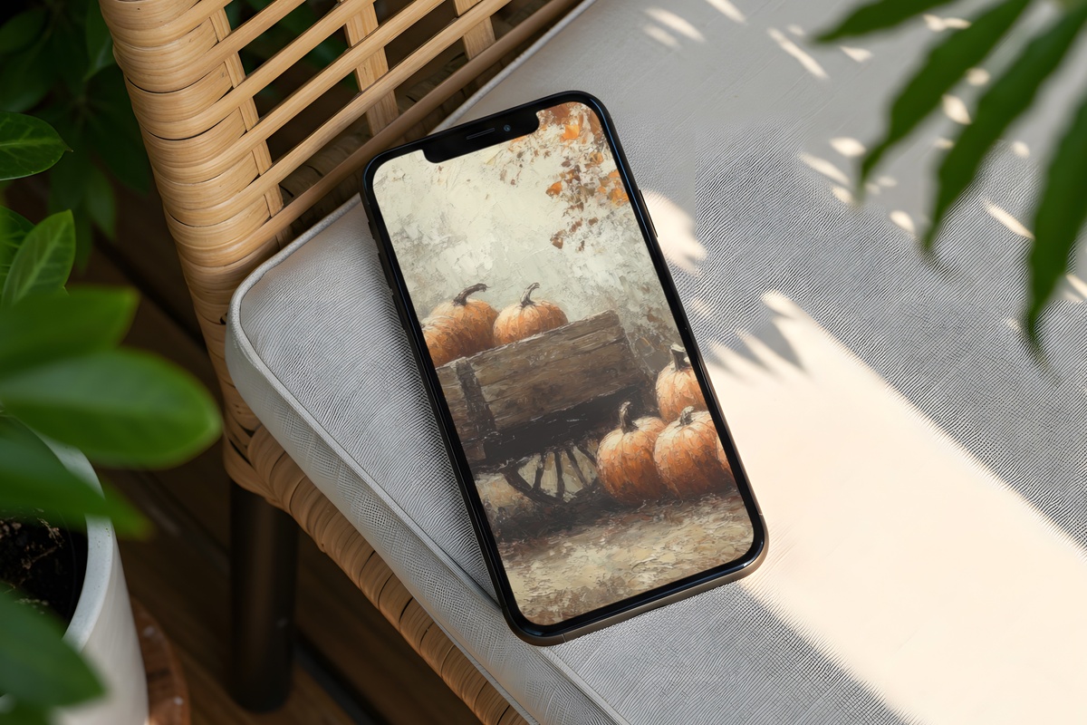Pumpkin Cart Harvest Harmony Fall iPhone Wallpaper