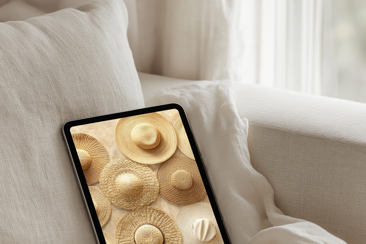 Artful Straw Hat Showcase Boho iPad Wallpaper