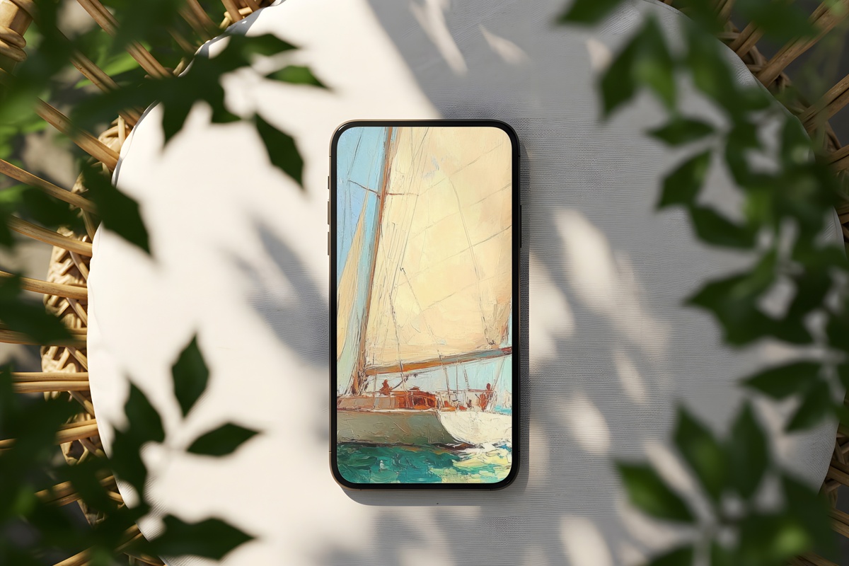 Turquoise Serenity Sailing Summer iPhone Wallpaper — beige and turquoise sailing scene