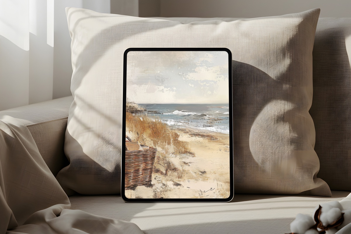 Wicker Picnic Serenity Coastal iPad Wallpaper with earthy tones