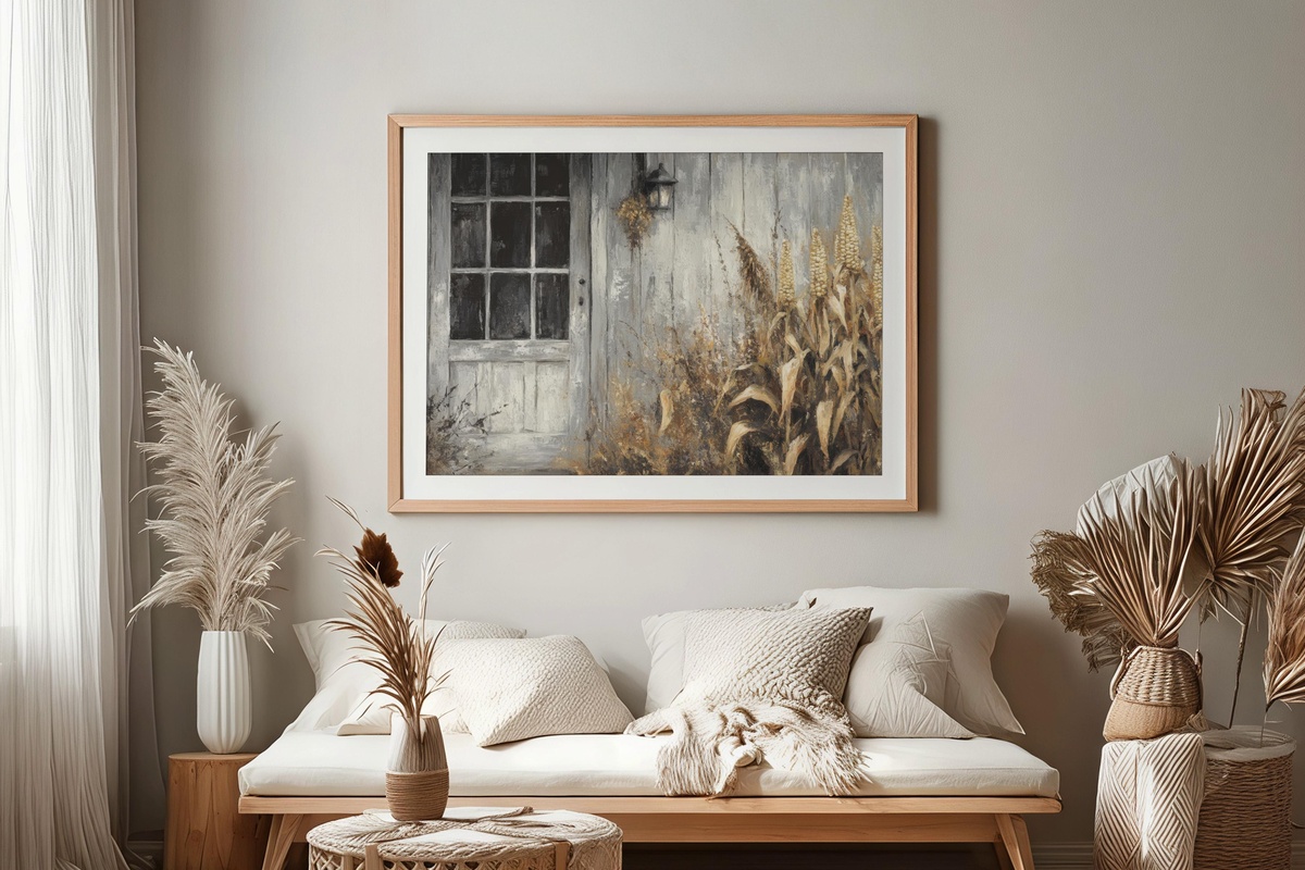 Corn Stalk Farmhouse Harmony Printable Wall Art — autumn corn stalks in warm farmhouse tones