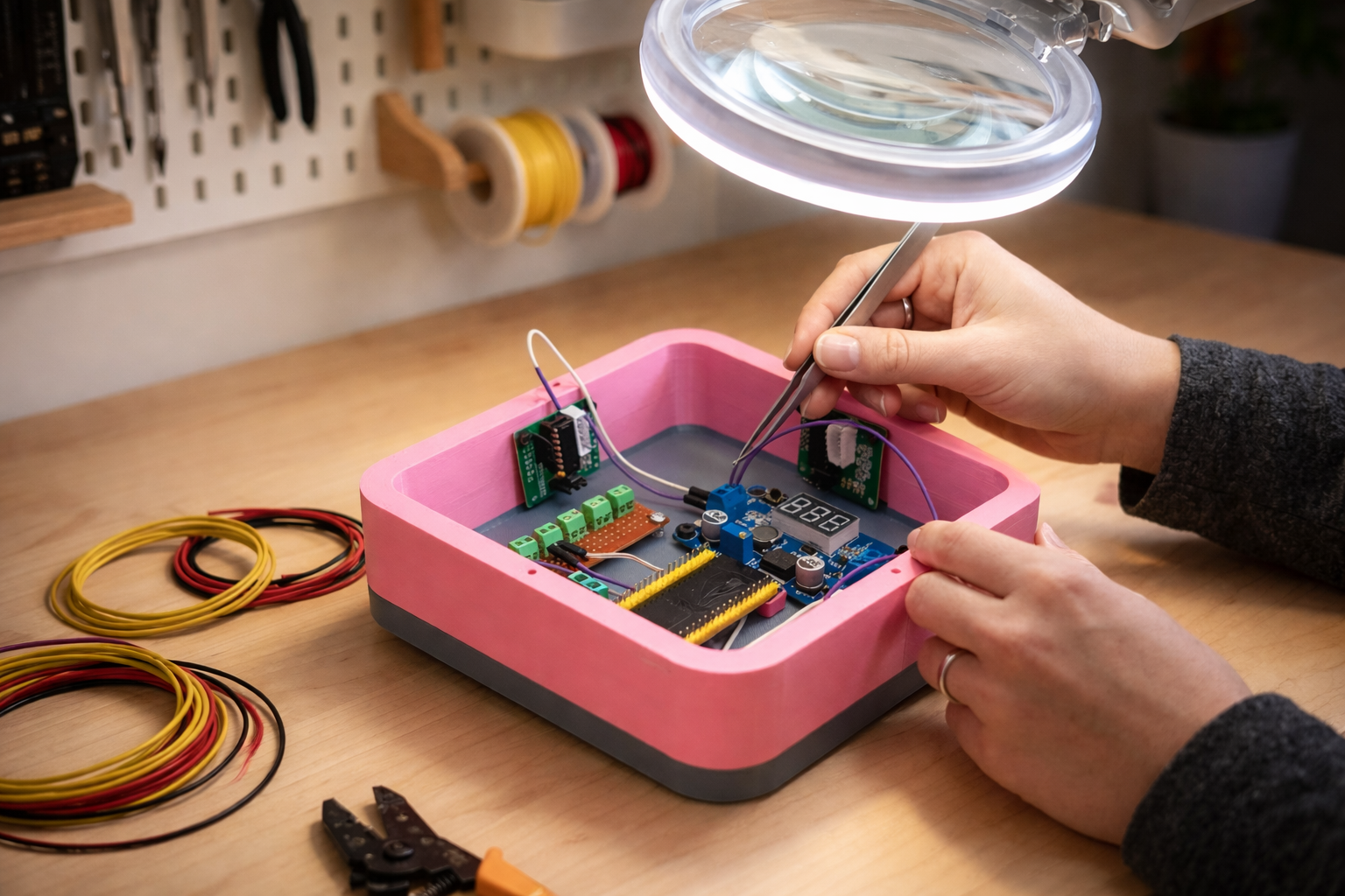 Students building robots