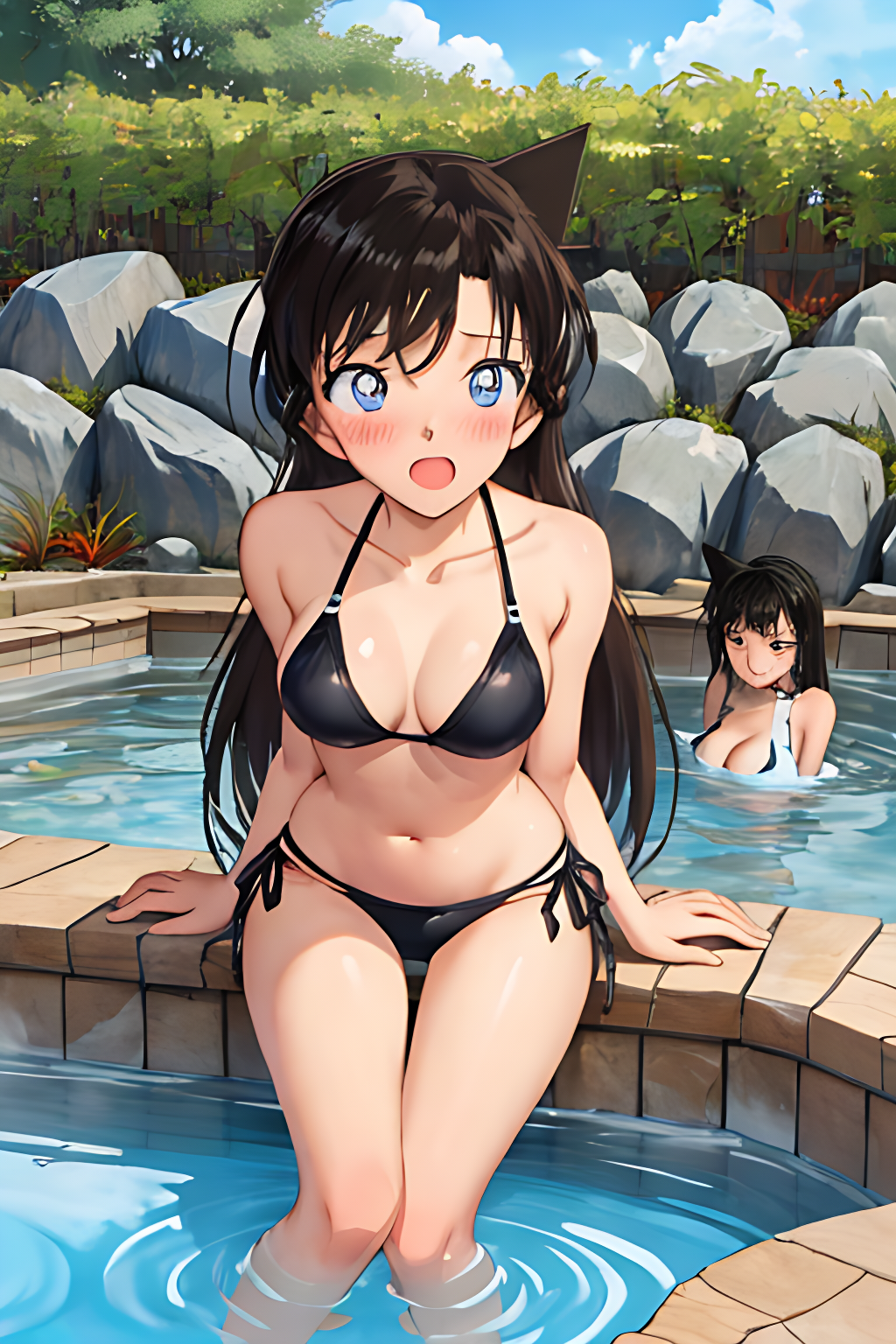 AIイラスト勉強中(ご注意:奇形や違和感あります) by AI実験室 with beautiful girl, mouri ran, case closed, onsen, yuri, bikini