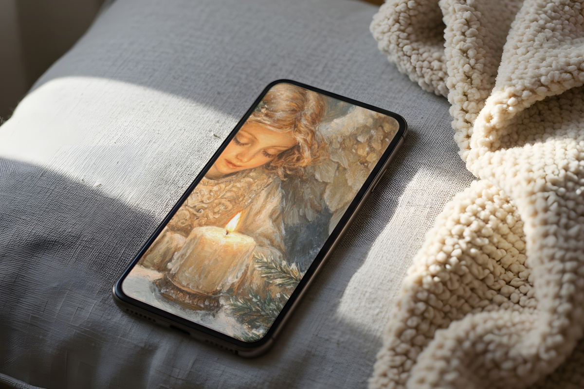Candlelit Angel in Serenity Christmas iPhone Wallpaper
