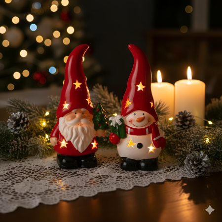 Adorno navideño con luz cerámica, 18cm