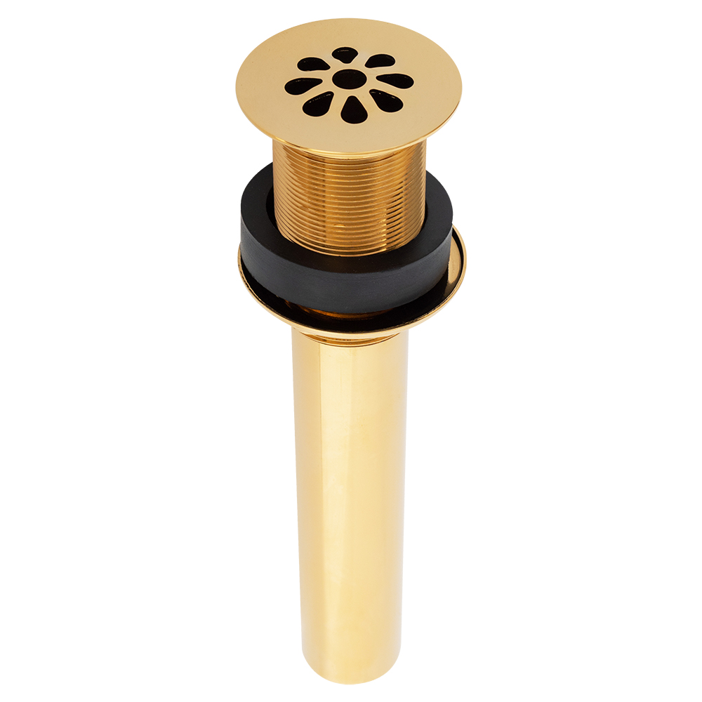 Premier Copper Products 1.5" Non-Overflow Grid Bathroom Sink Drain - Polished Brass, D-207PB