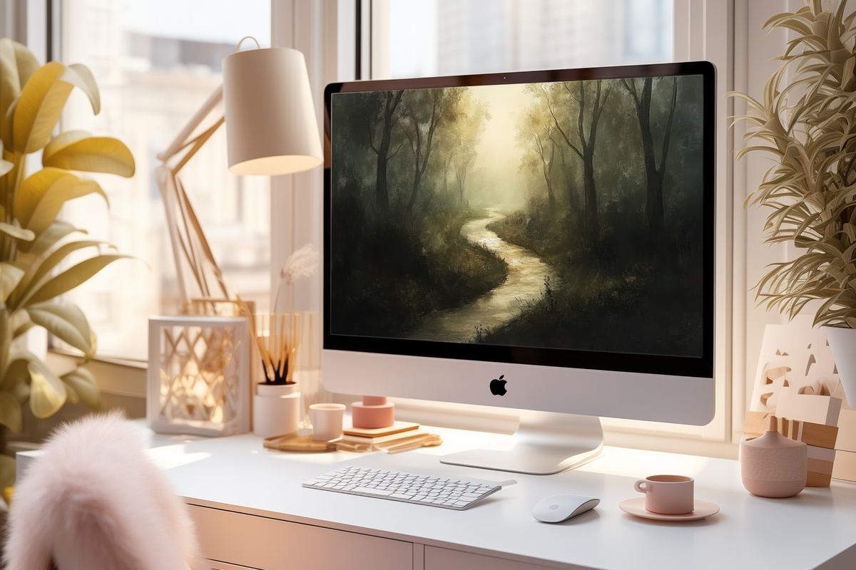 Tranquil River's Edge Repose Vintage Desktop Wallpaper