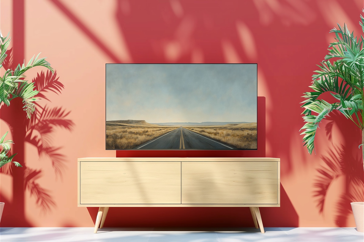 Endless Road Horizon Dream Frame TV Art featuring an empty road receding into a vast minimalist horizon