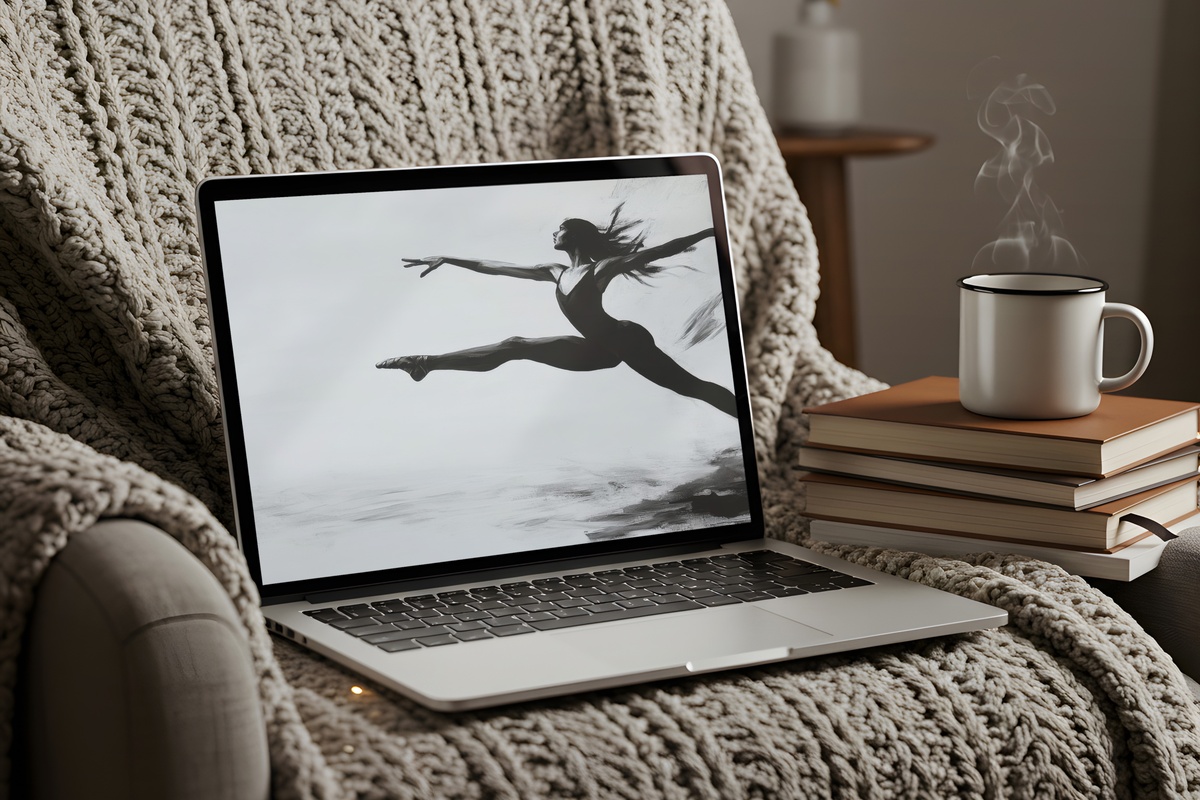 Graceful Ballet Leap black and white desktop wallpaper