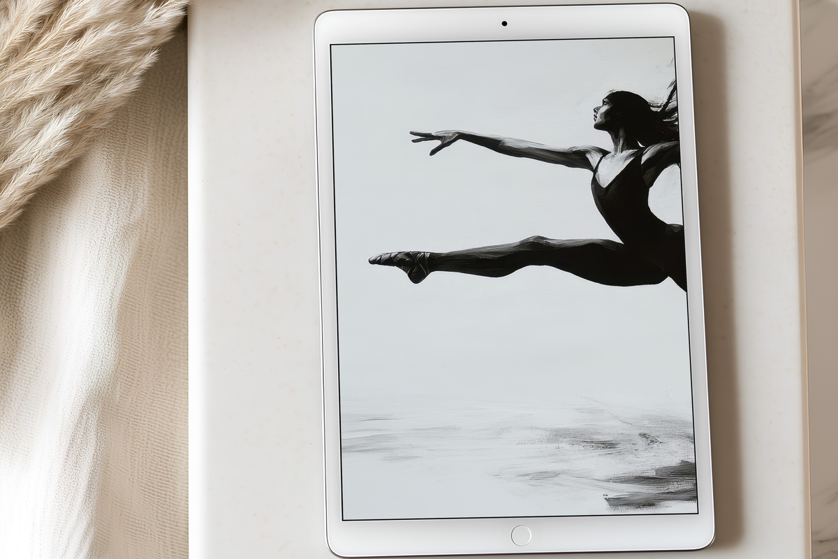 Graceful Ballet Leap Black and White iPad Wallpaper