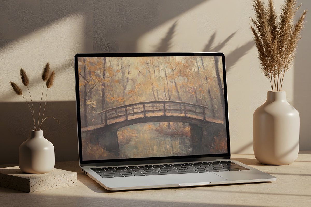 Autumn Bridge Elegance Fall Desktop Wallpaper