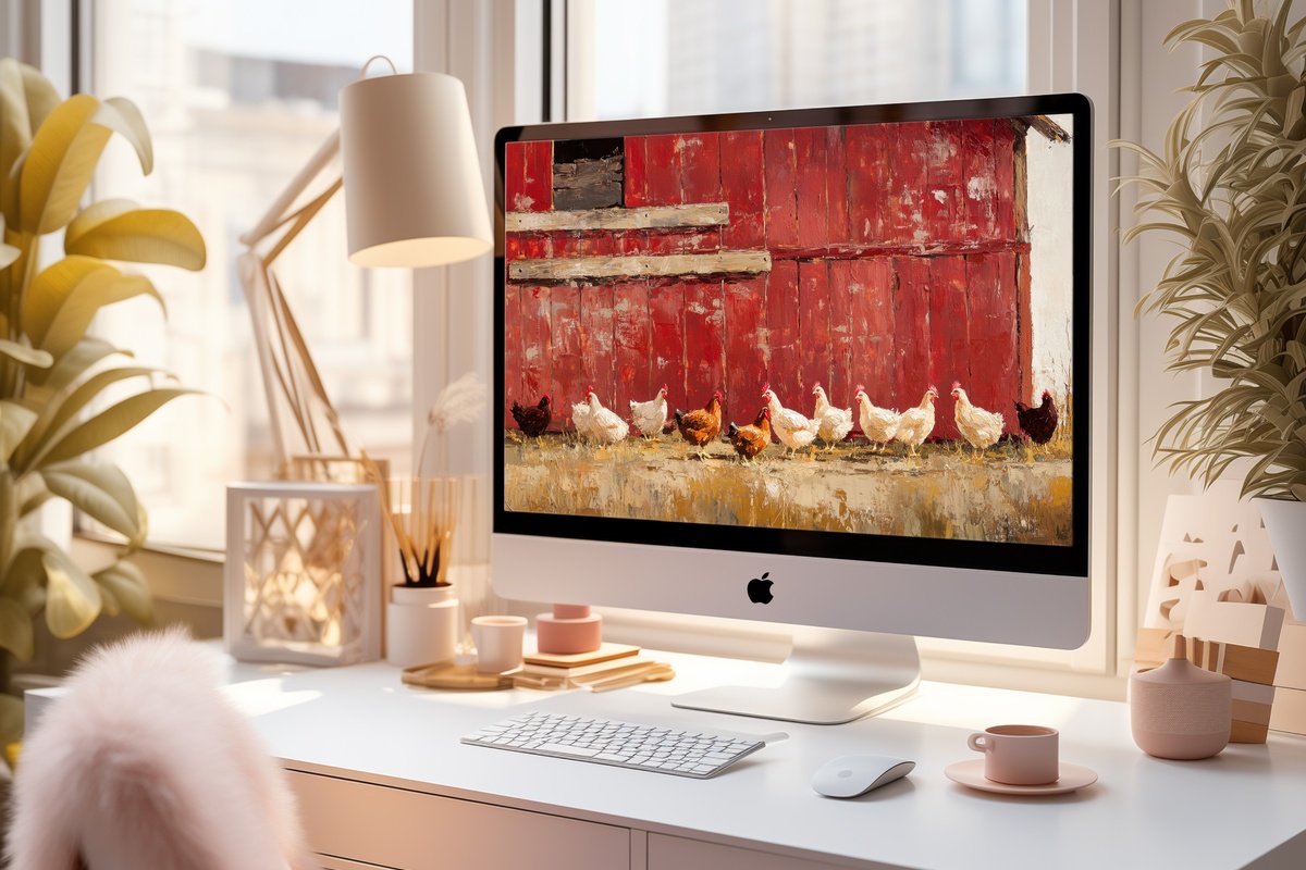 Barnside Chicken Parade Farmhouse Laptop Wallpaper