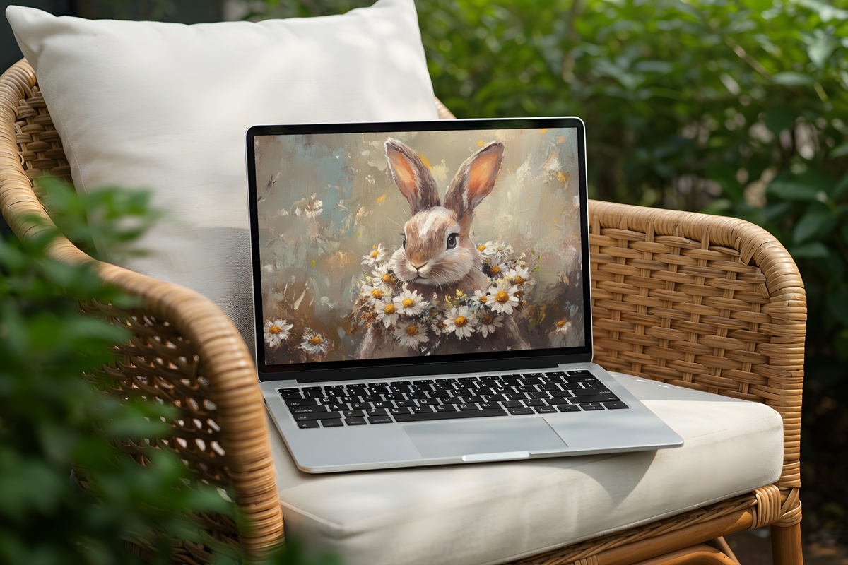 Daisy-Crowned Bunny Easter Desktop Wallpaper