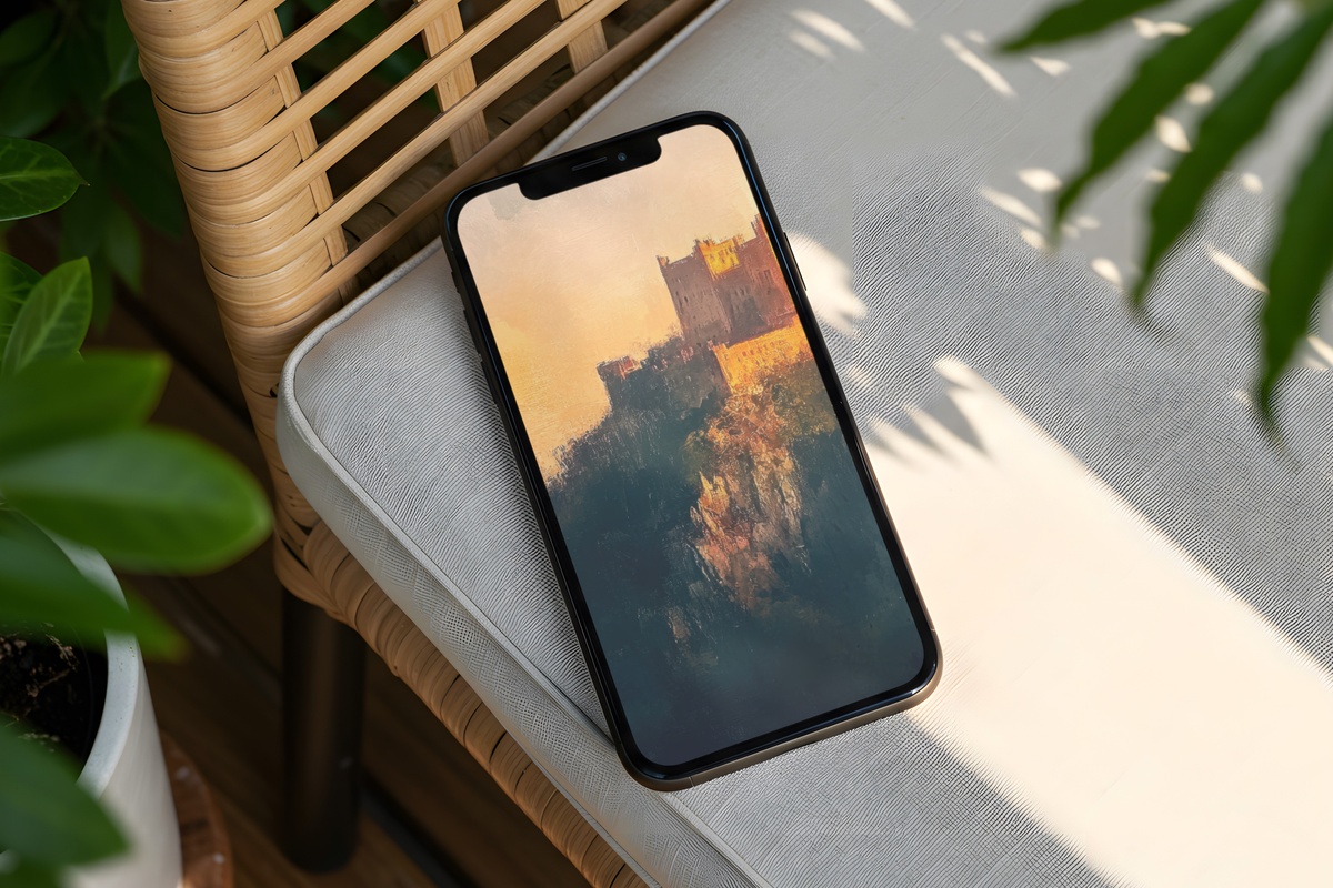 Castle Sunset Layers Vintage iPhone Wallpaper with layered dusk hues