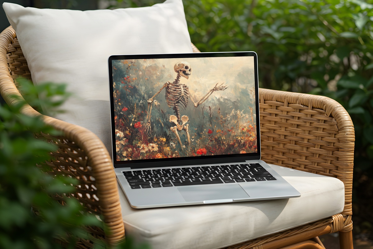 Autumn Skeleton Bloom Dance Halloween Desktop Wallpaper