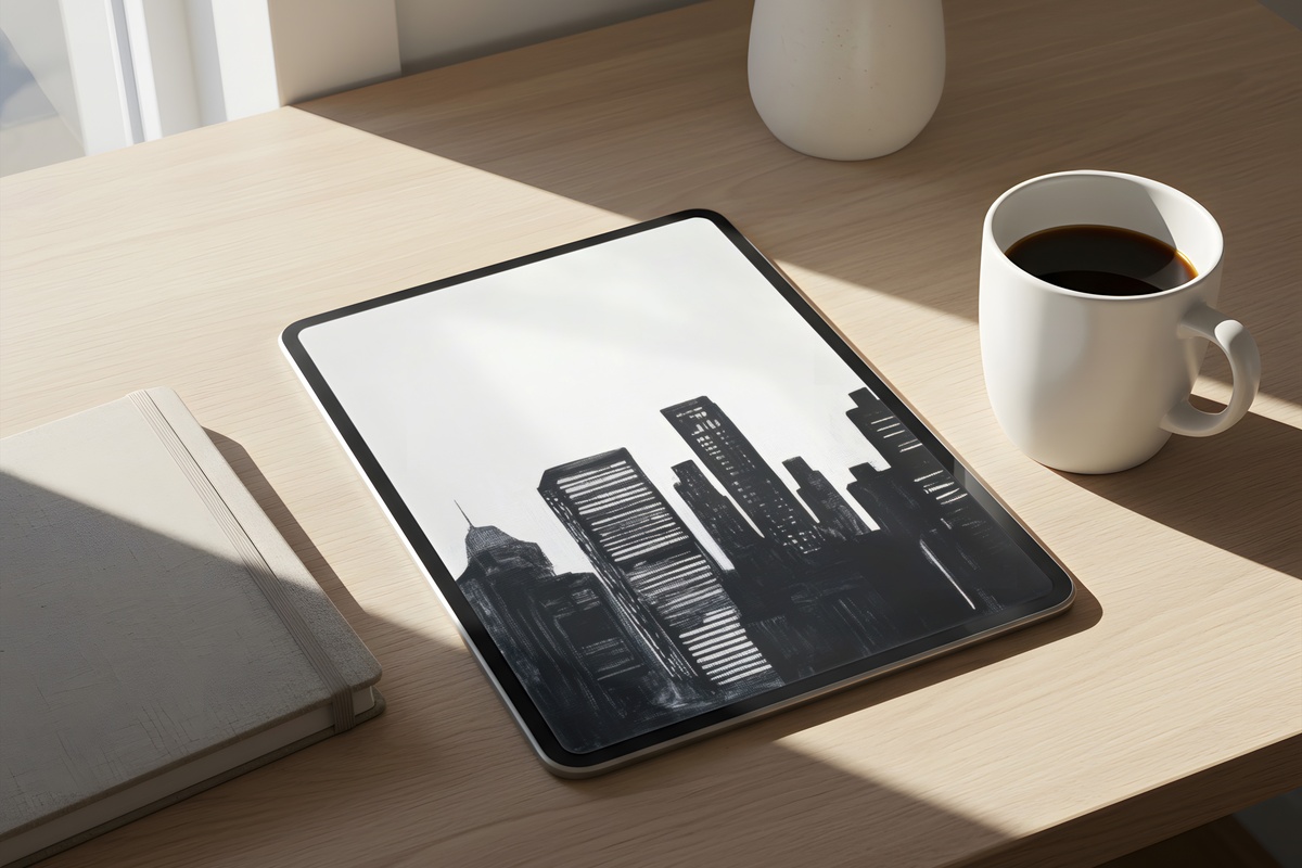 Urban Silhouette Dynamics Black and White iPad Wallpaper