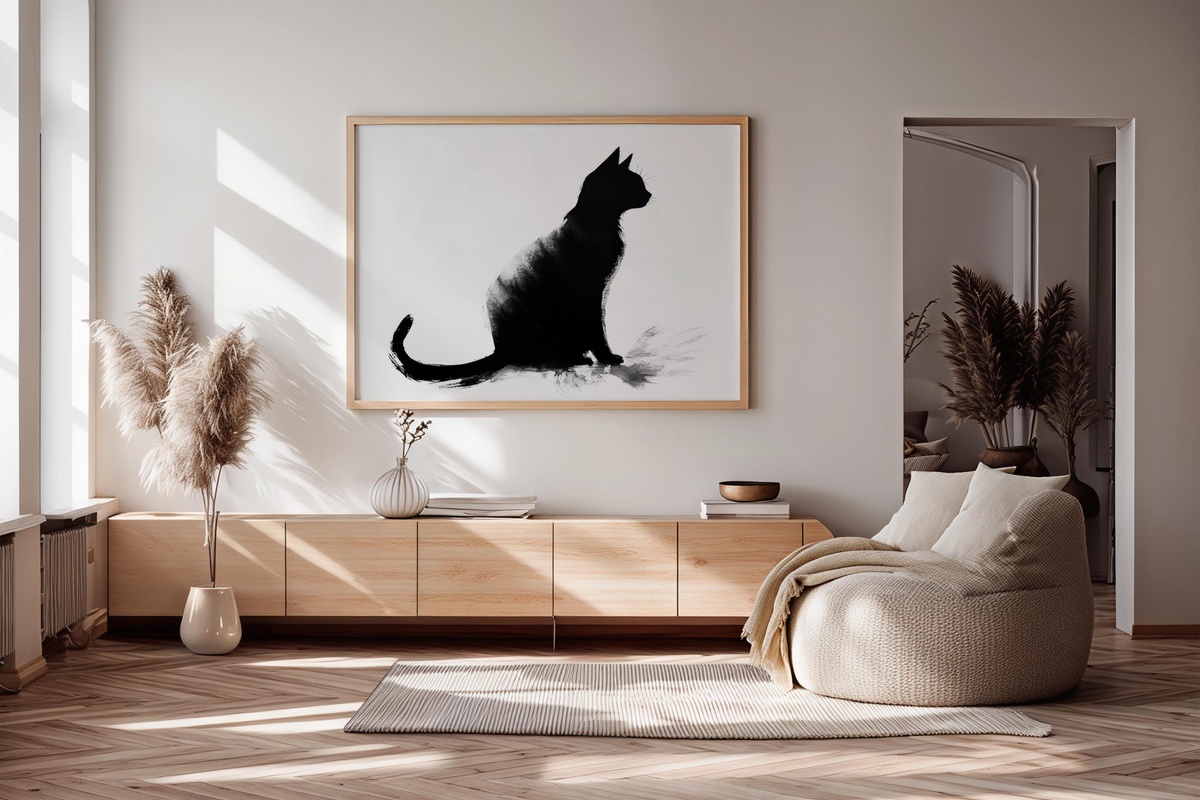Sophisticated Cat Silhouettes Black and White Printable Wall Art