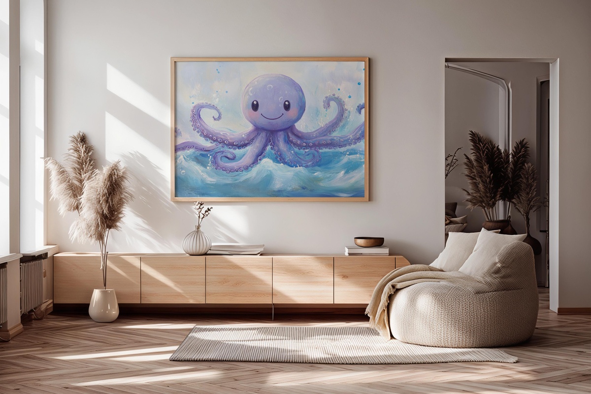 Embrace of the Aqua Realm Printable Wall Art with friendly octopus underwater scene