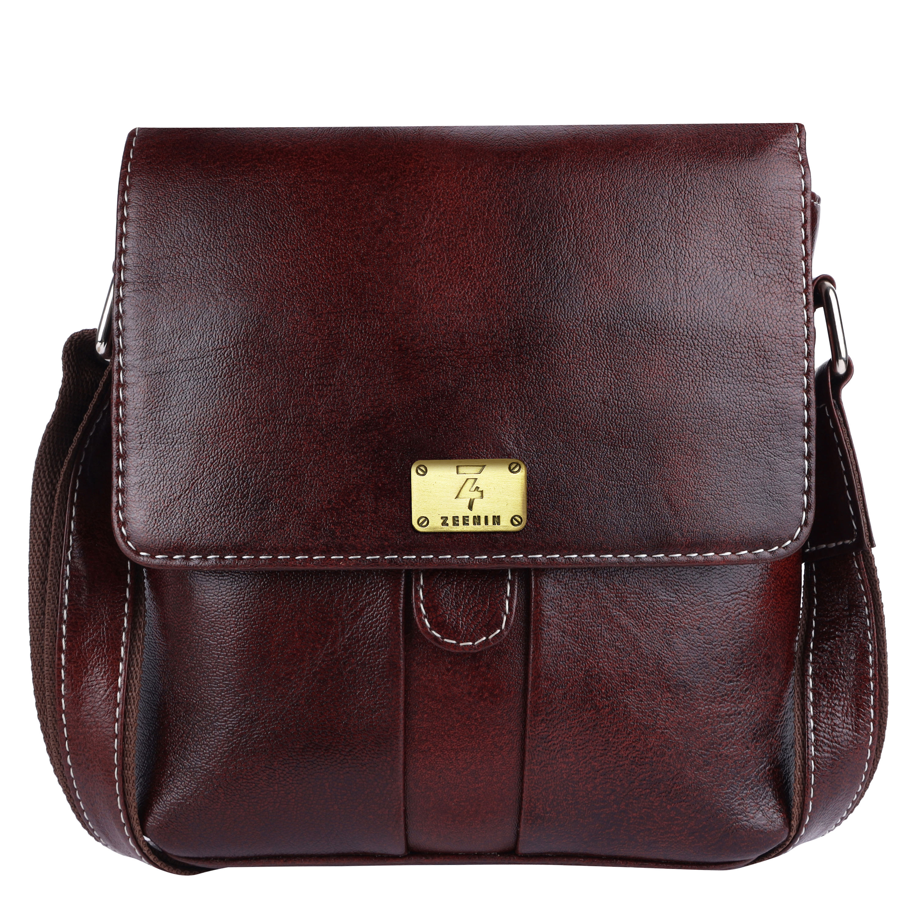 Zeenin Pure Genuine Leather Messenger Shoulder 9 inch Sling Cross Body Travel Office D-Loop Handbag for Men Women, Brown