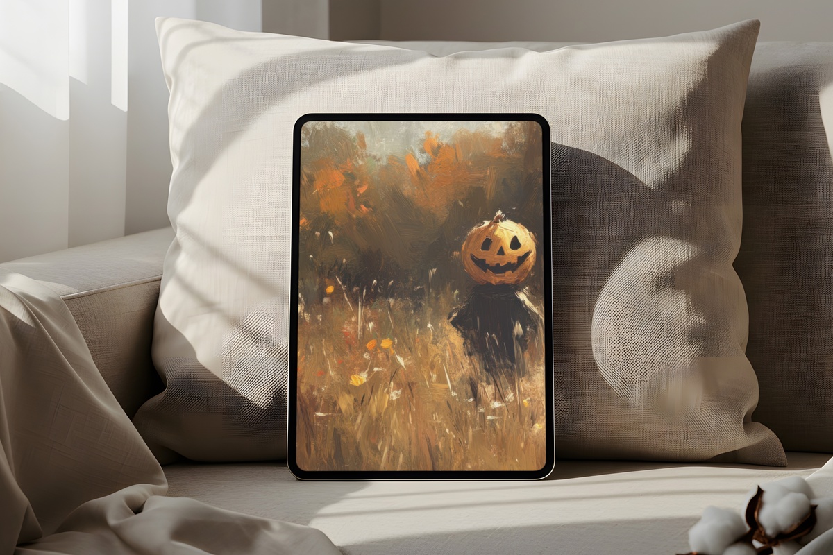 Jack-O-Lantern in Autumn Fields Halloween iPad Wallpaper