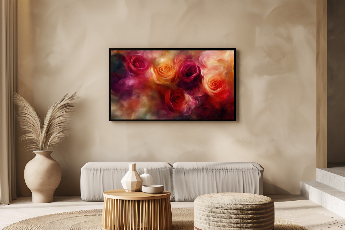 Expressive Rose Brushwork Floral Frame TV Art