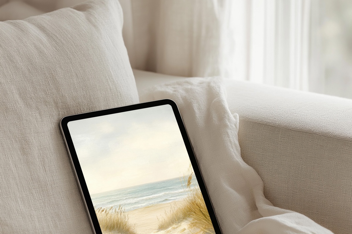 Whispering Coastal Breeze Summer iPad Wallpaper in beige and blue