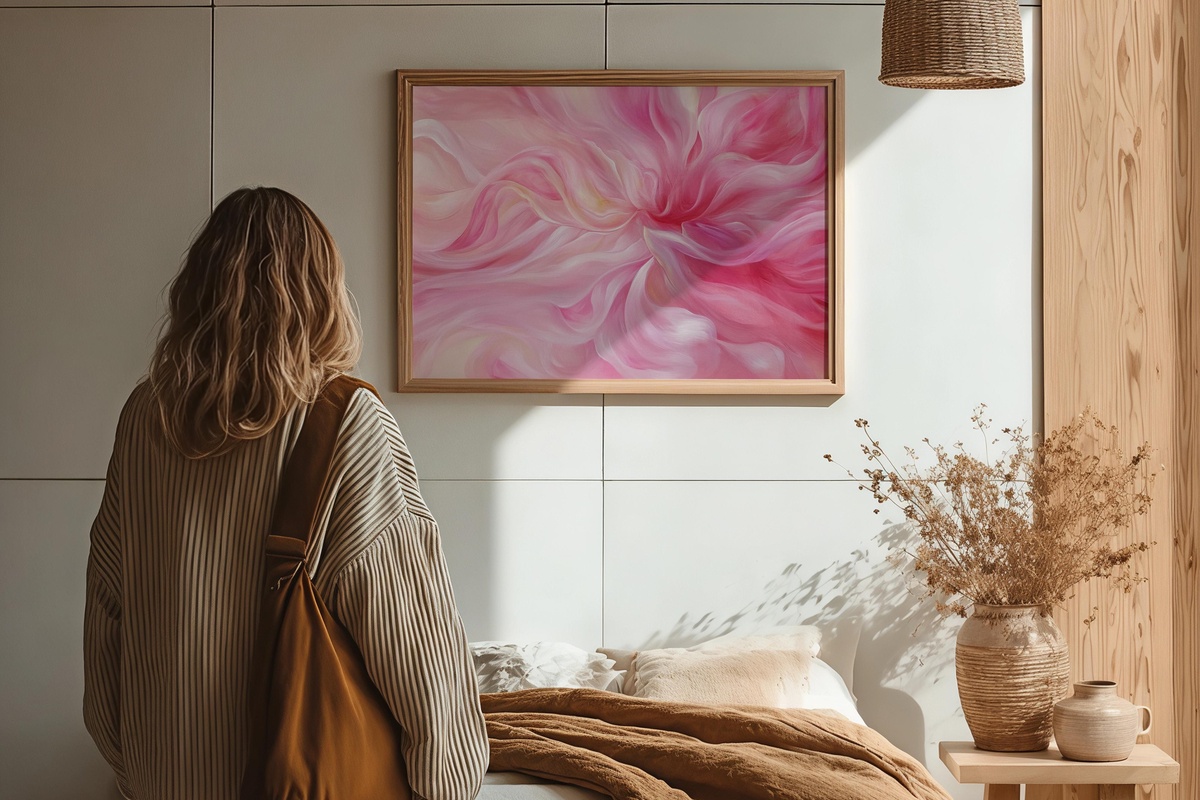 Floral Swirl Fantasia abstract printable wall art with pink swirls