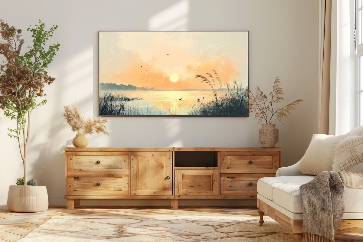 3D Sunrise Reverie Coastal Frame TV Art