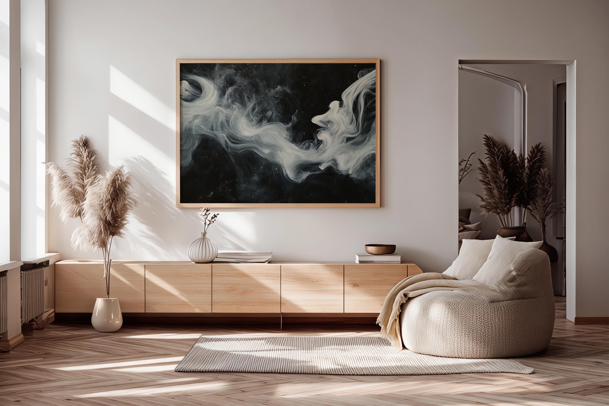 Mystic Smoke Swirls Dance Black and White Printable Wall Art