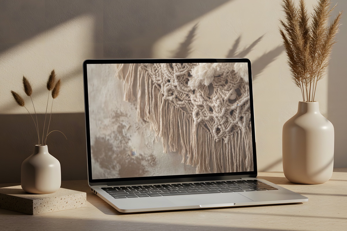 Macramé Wall Dream Boho Laptop Wallpaper with woven macramé wall hanging
