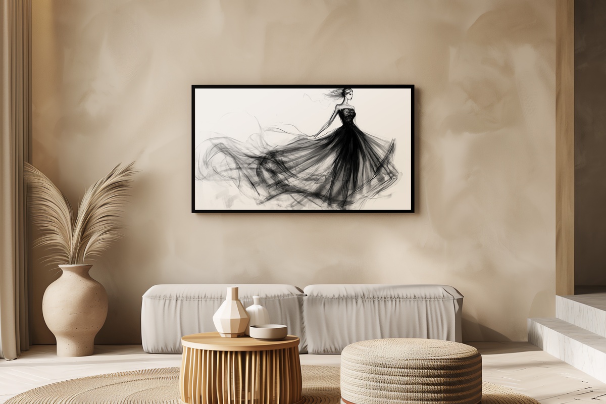 Couture Sketch Silhouette Black and White Frame TV Art