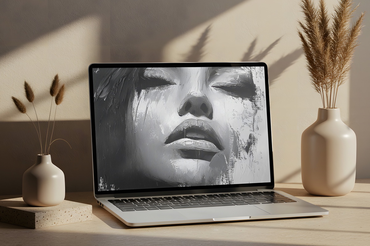 Energetic Brushstroke Ballet Black and White Desktop Wallpaper