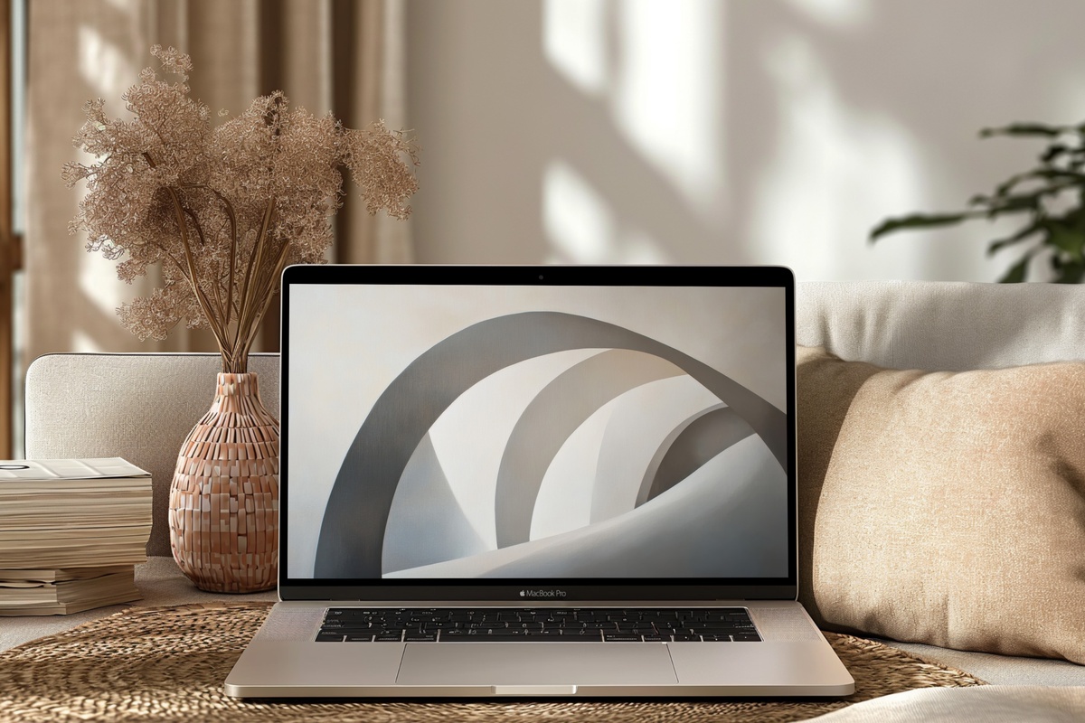Elegant Shadow Arches Serenade neutral desktop wallpaper with abstract arch shadows