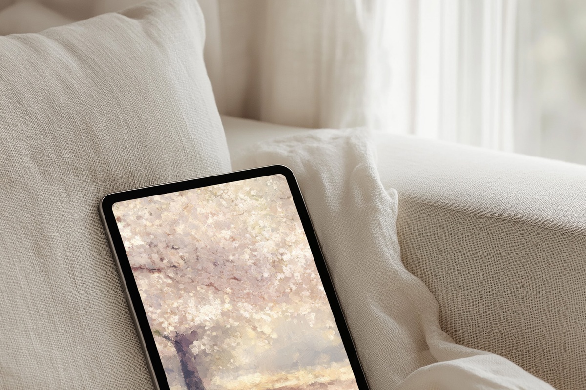 Cherry Blossoms' Gentle Glow Summer iPad Wallpaper