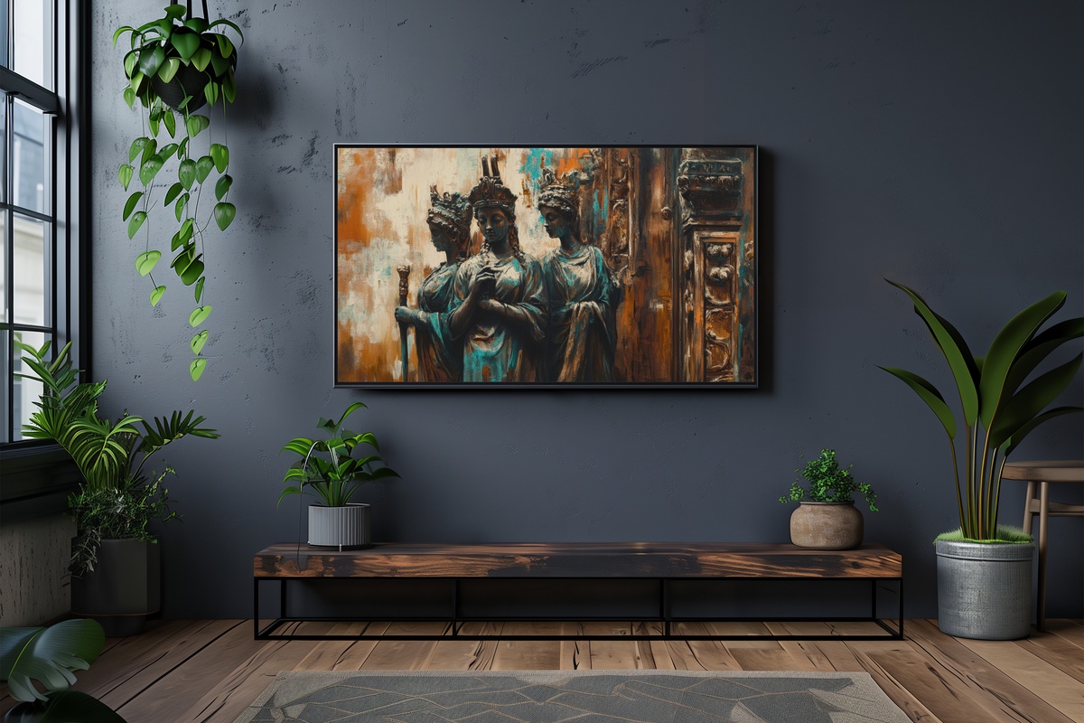 Curved Face Minimalism minimalist Frame TV art with line-drawn faces