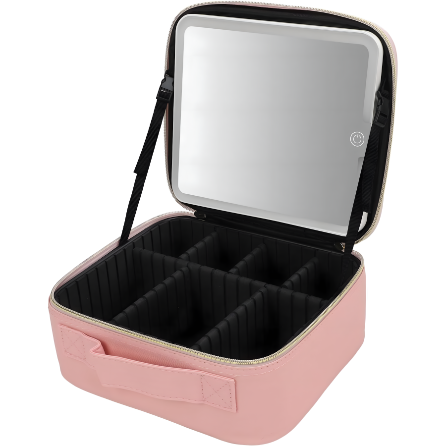 Neceser con espejo 24x23x9cm, luz led de 3 tiempos
