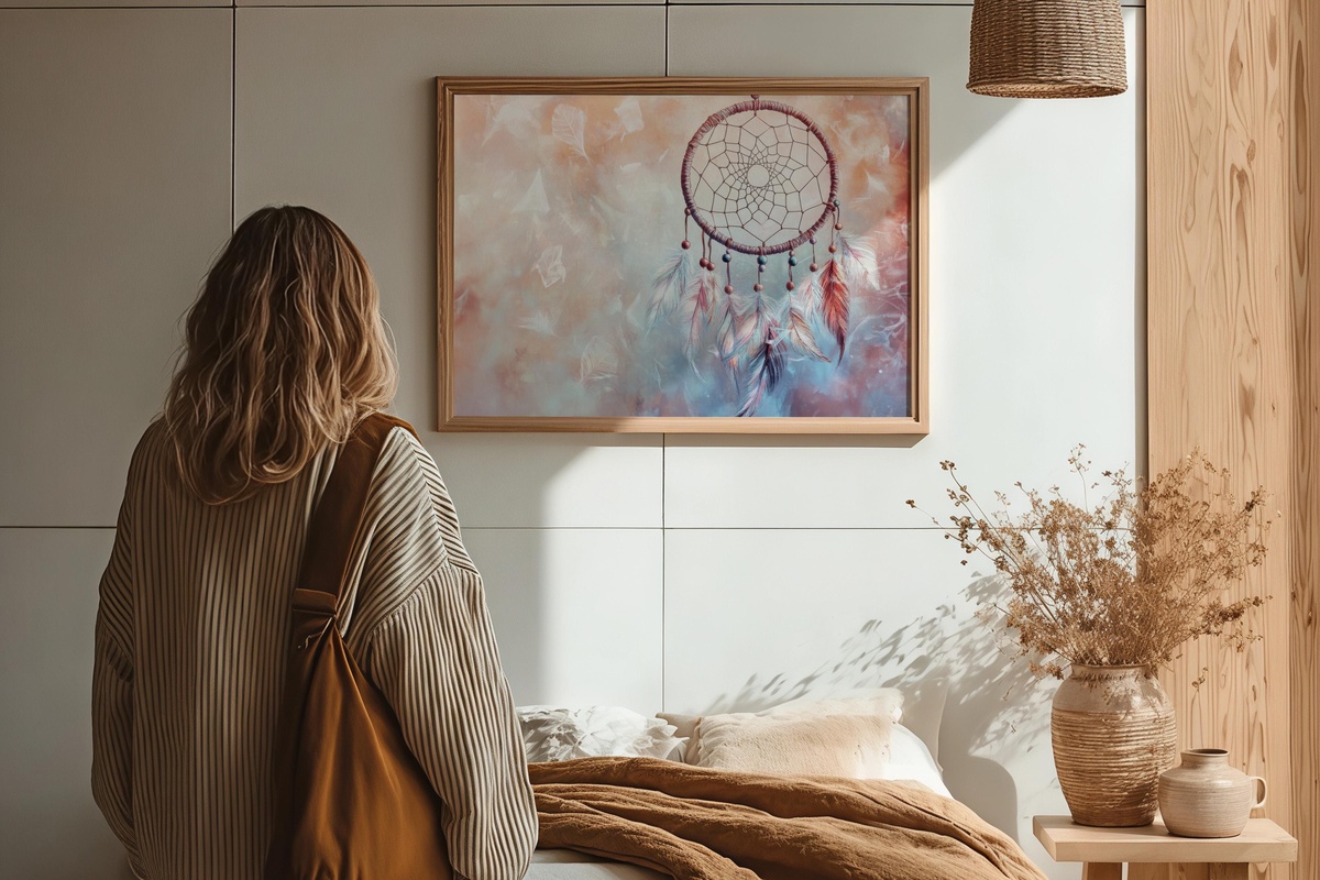 Dreamcatcher Ethereal Flow boho printable wall art with ethereal bohemian dreamcatcher design