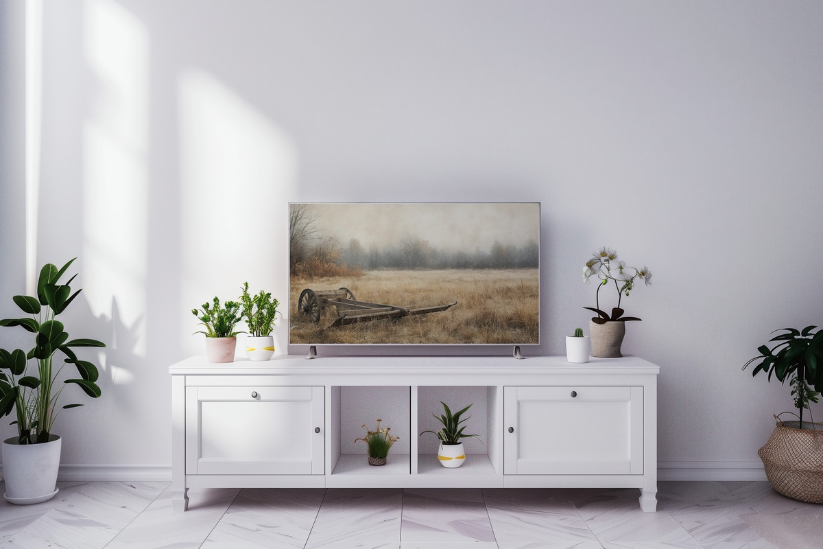 Field of Plow Antiques Farmhouse Frame TV Art